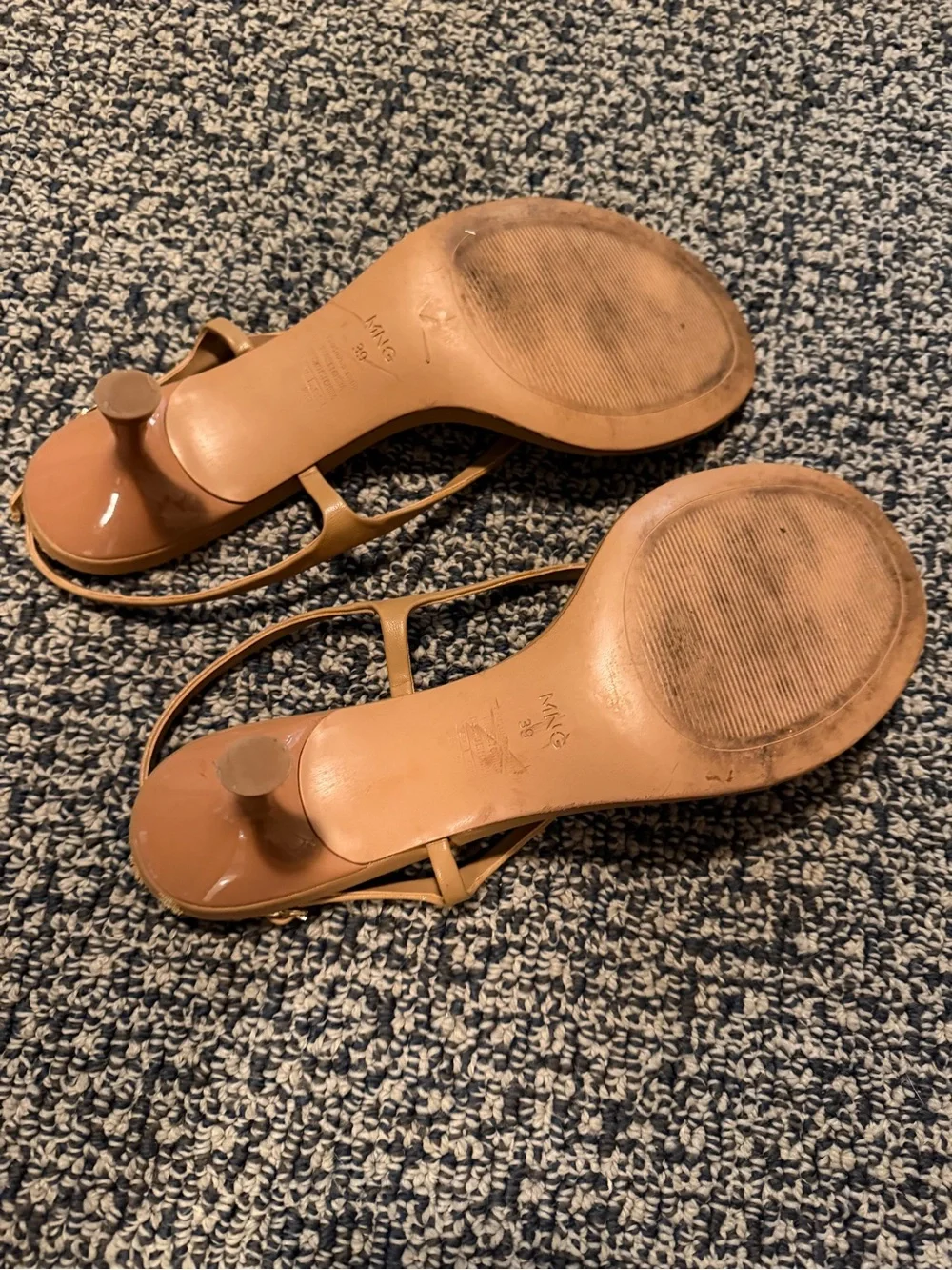 Tan Leather Slingback Thong Kitten Heels Sandals